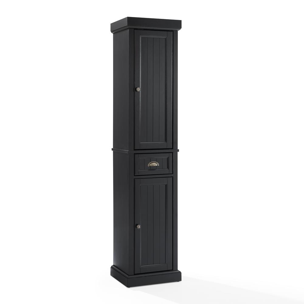Alt View 2. Crosley Furniture - Seaside Tall Linen Storage Cabinet - Distressed Black.