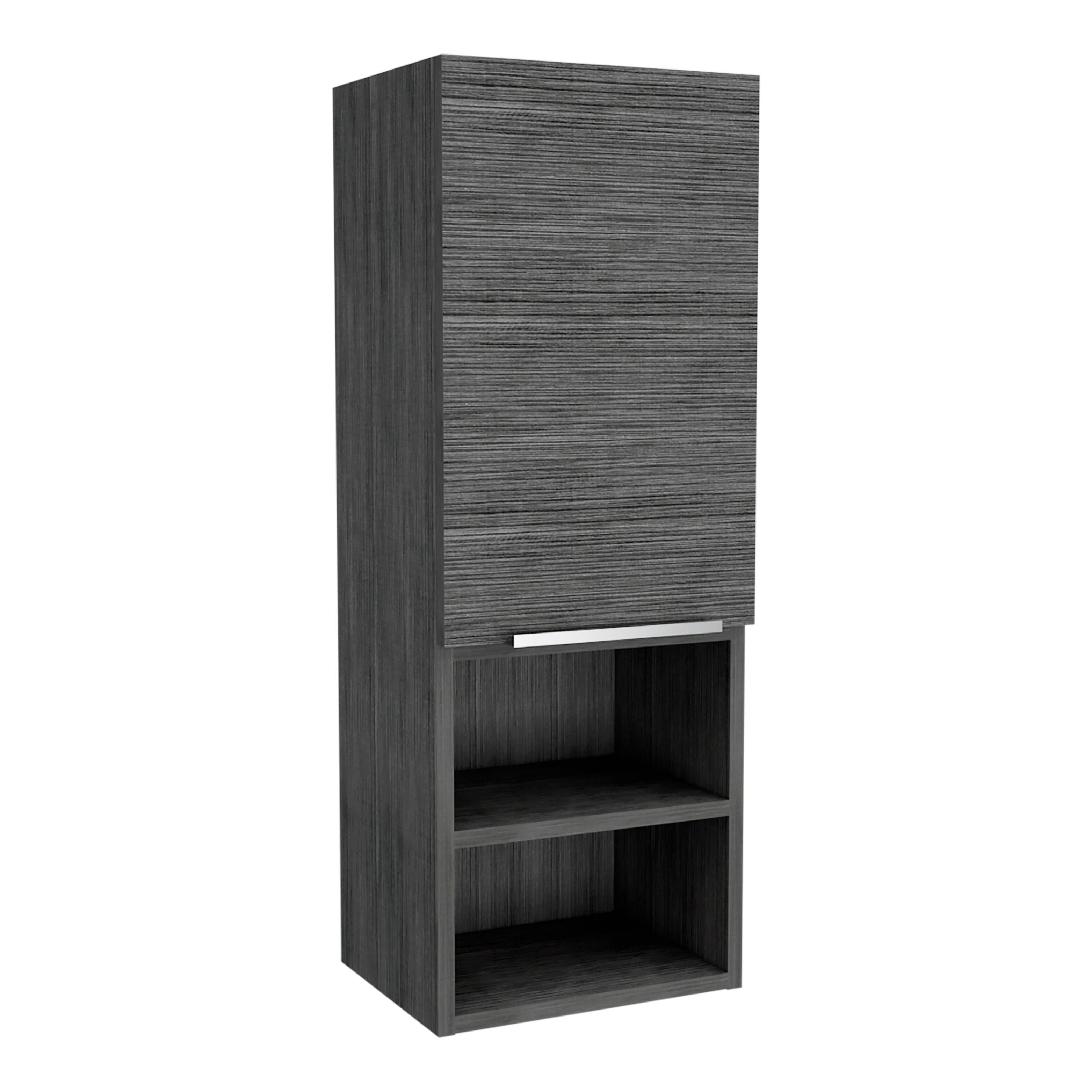 Back. TuHome - Mila Bathroom Cabinet, Two Interior Shelves, Two External Shelves, Single Door Cabinet - Smokey Oak.