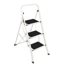 Brick Attic - 3 Step Ladder, Folding Step Stool withExtra Wide Anti-Slip Pedal,Sturdy Portable Ladder, 330lbs Capacity for Household - White
