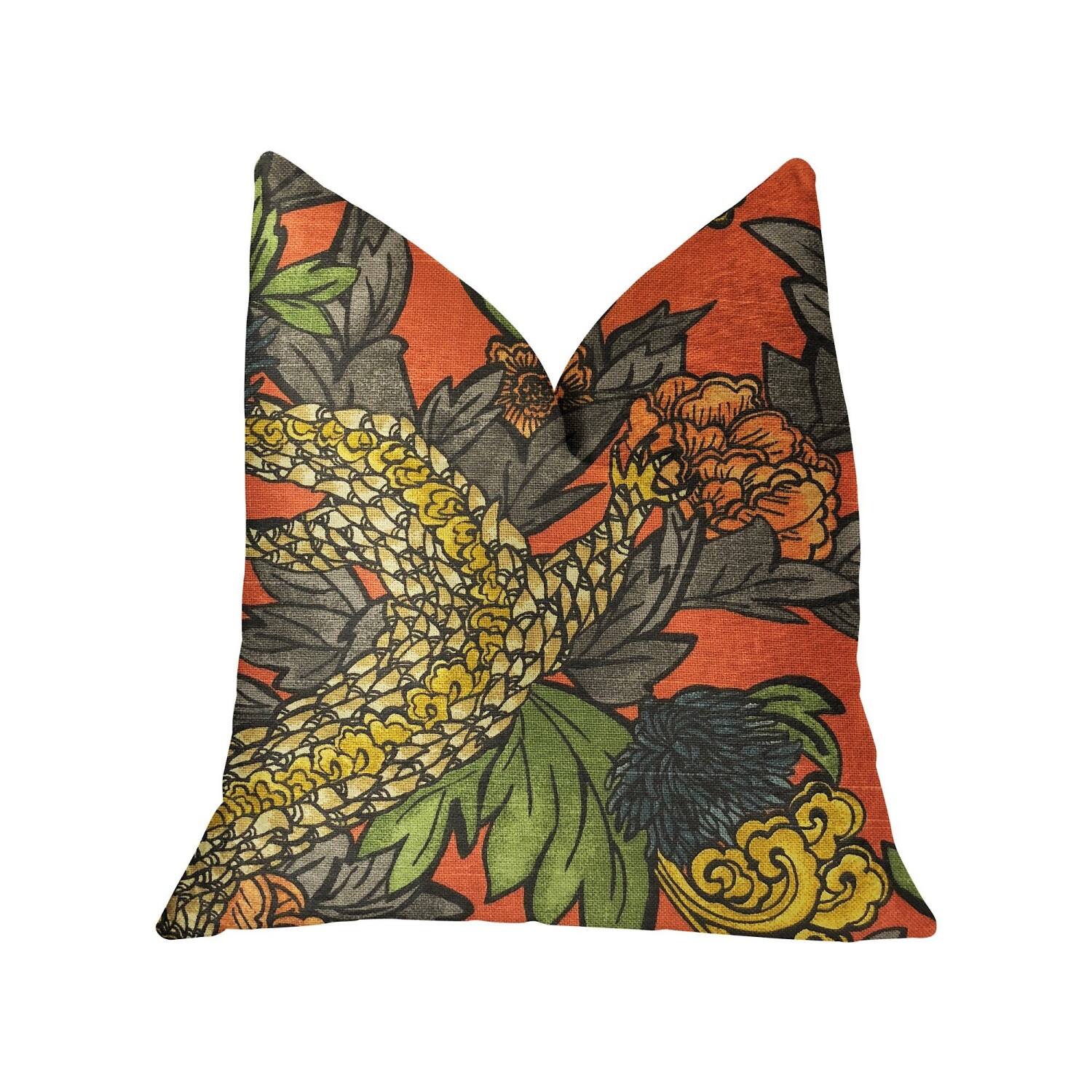 Front. Plutus Brands - Amaryllis Dragon Luxury Throw Pillow - Double sided 26" x 26" - Multicolor.