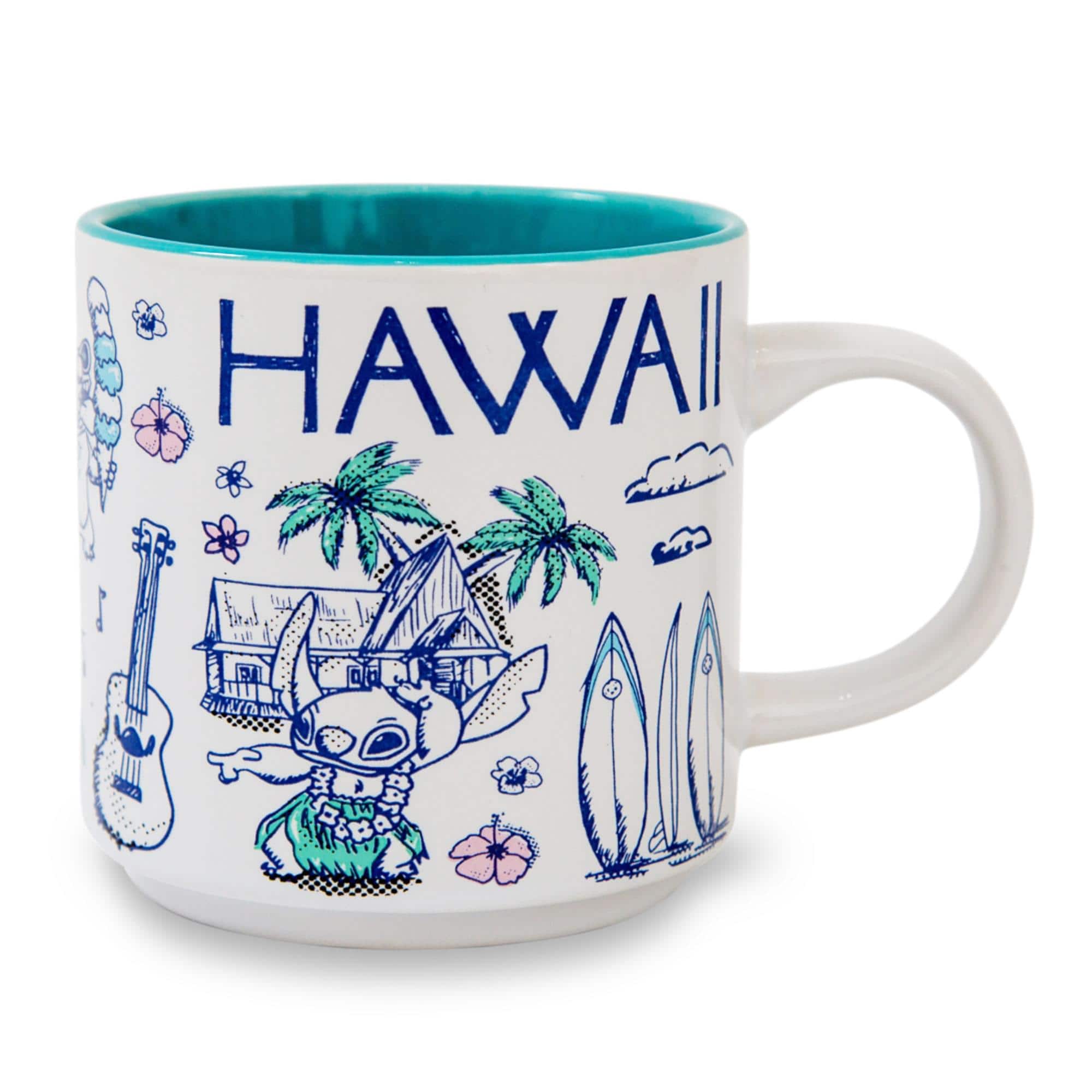 Silver Buffalo - Disney Lilo & Stitch Hawaii Allover Icons Ceramic Stacking Mug | Holds 13 Ounces - Blue