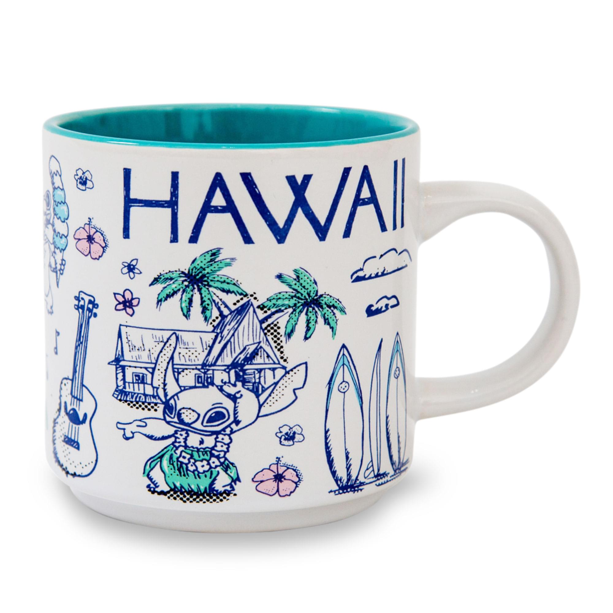 Front. Silver Buffalo - Disney Lilo & Stitch Hawaii Allover Icons Ceramic Stacking Mug | Holds 13 Ounces - Blue.