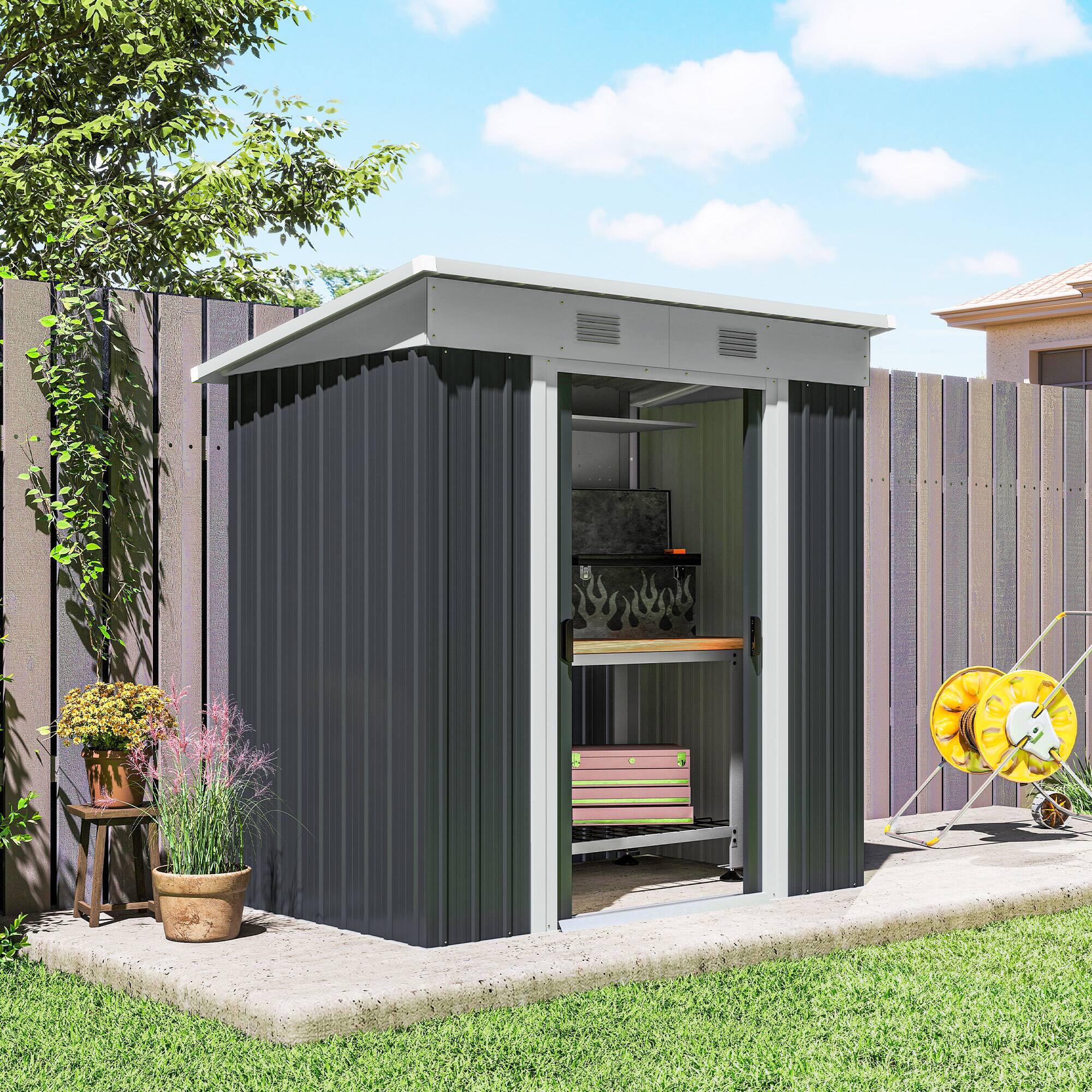 Alt View 7. Outsunny - 5.7' x 3.6' Metal Storage Shed, 2 Air Vents.