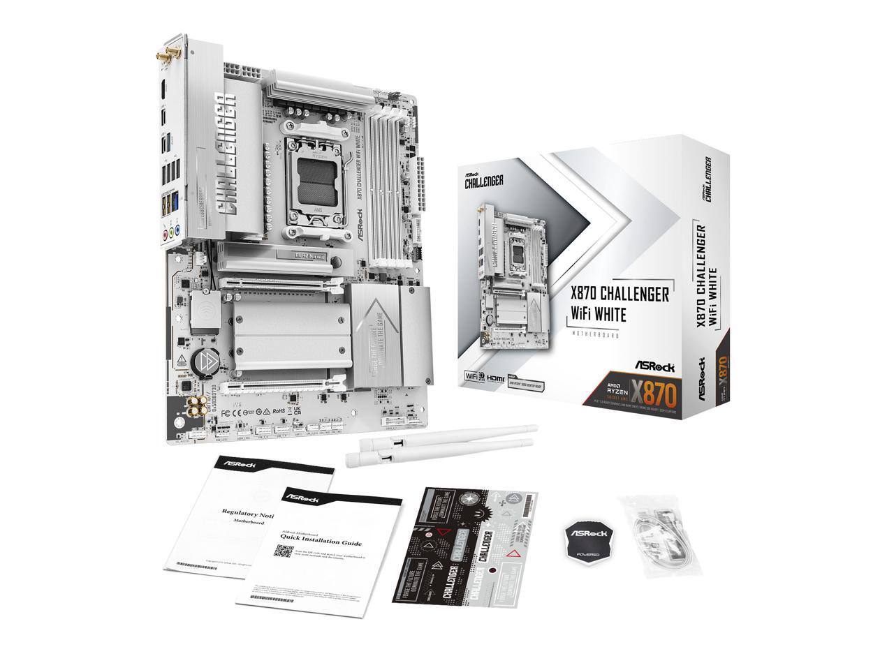 MALLBILDEN  
REPRINTE  
and DUILLENGER BLEE ASRock  
CHALLENGER X870 CHALLENGER WiFi WHITE MOTHERBOARD  
CHALLENGER CHALLENGER WHITE X870 WiFi  
not's  
WiFi HDME  
ASROCK COMA RYZEN X870  
ASROCK  
X870  
ASRock Regulatory Nori Quick Installation Guide  
CHALLENGER CHALLENGER  
ASRock