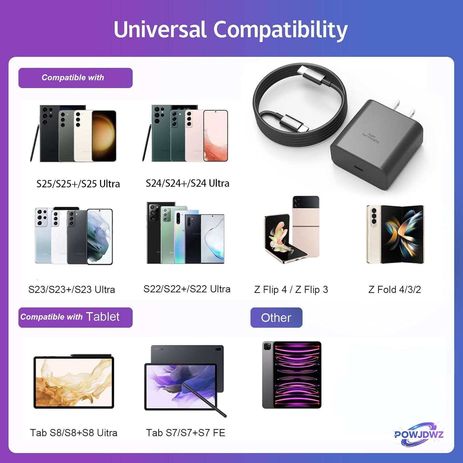 Universal Compatibility

Compatible with:
- S25/S25+/S25 Ultra
- S24/S24+/S24 Ultra
- S23/S23+/S23 Ultra
- S22/S22+/S22 Ultra
- Z Flip 4 / Z Flip 3
- Z Fold 4/3/2

Compatible with Tablet:
- Tab S8/S8+/S8 Ultra
- Tab S7/S7+/S7 FE

Other