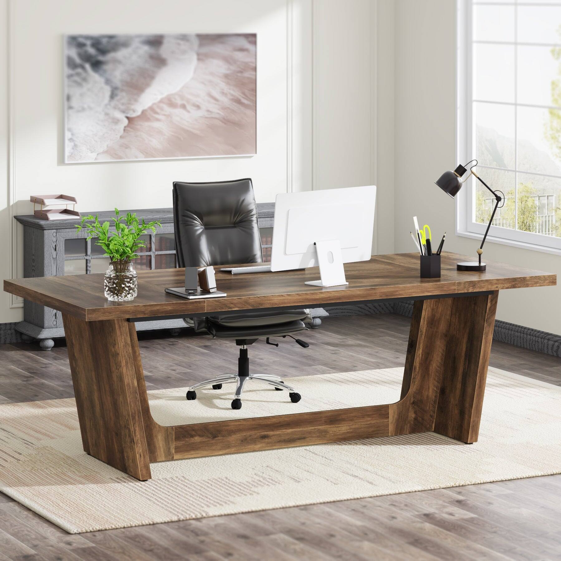 Front. Tribesigns - Office Executive Desk, For Computer Work and Writing in Home Offices and Everyday Organization - Brown.