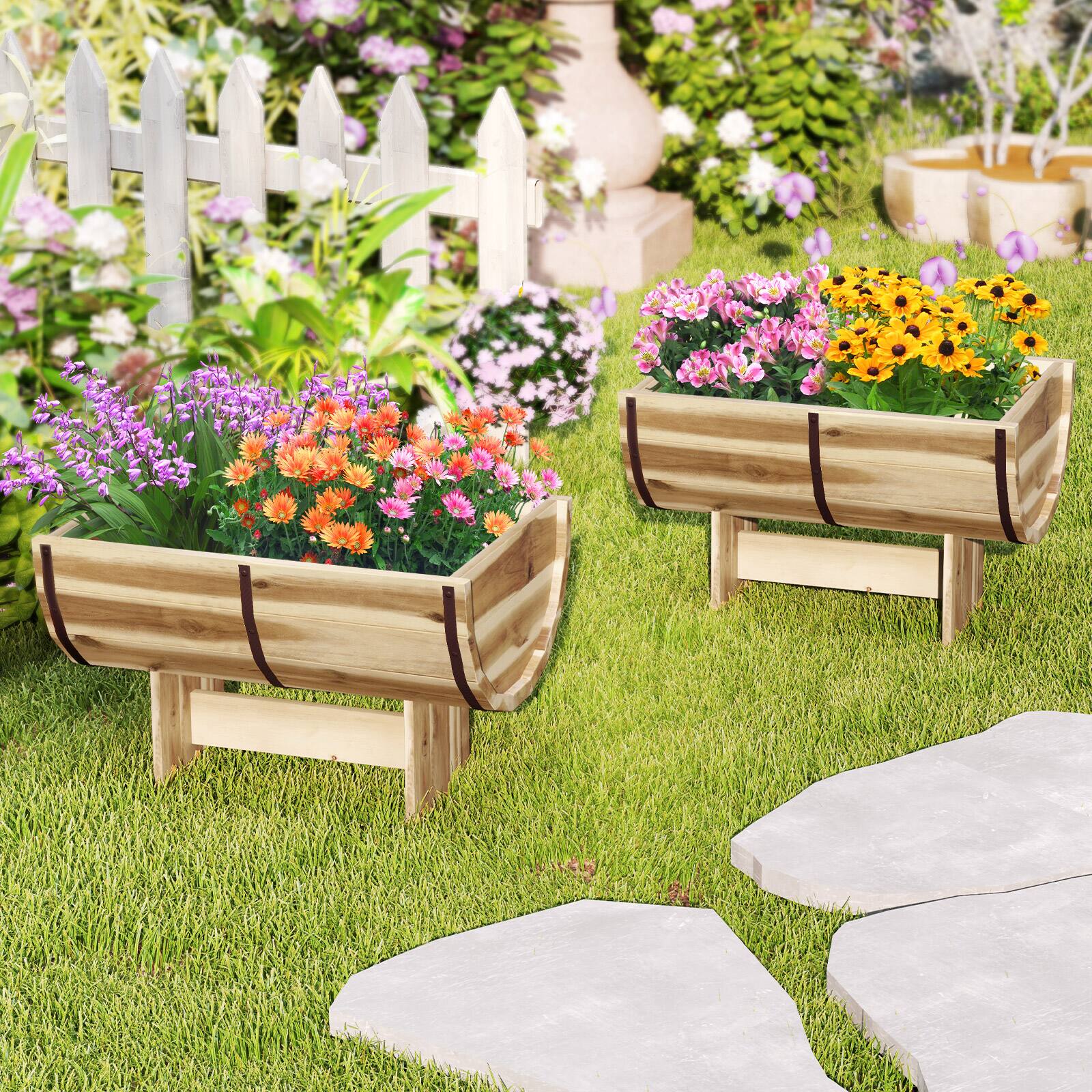 Alt View 1. SlickBlue - Wooden Raised Planter with Legs for Outdoor Flowers, Herbs, and Vegetables - Natural.