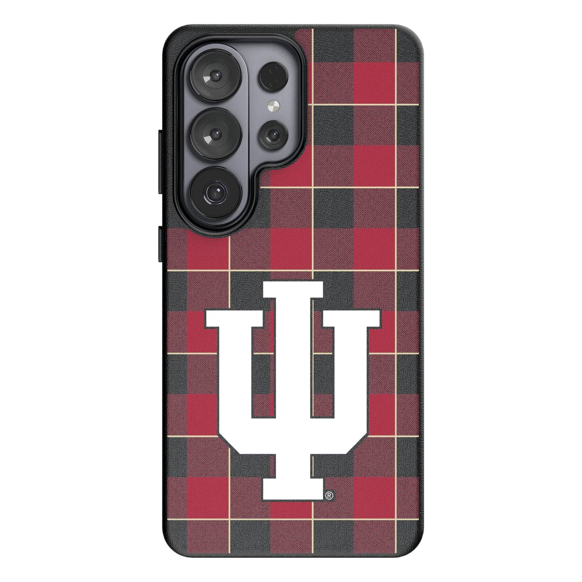 Front. Keyscaper - Indiana Hoosiers Plaid Galaxy Magnetic Bump Case - S24 - Black.