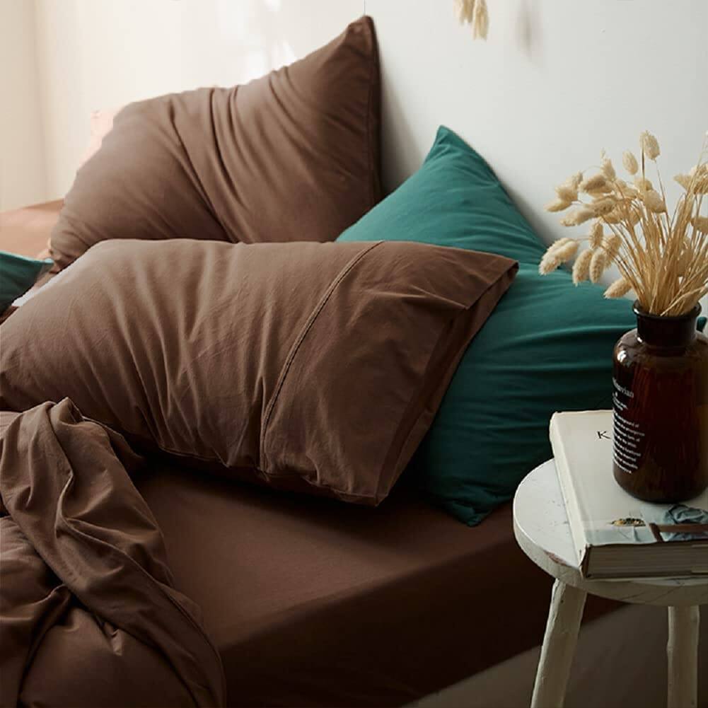 Alt View 2. Cedar Assembly - Duvet Cover Solid Mocha Coffee Color Bedding 3 Pieces Minimalist Soft Microfiber Comforter With Zipper Ties - Brown-Queen.