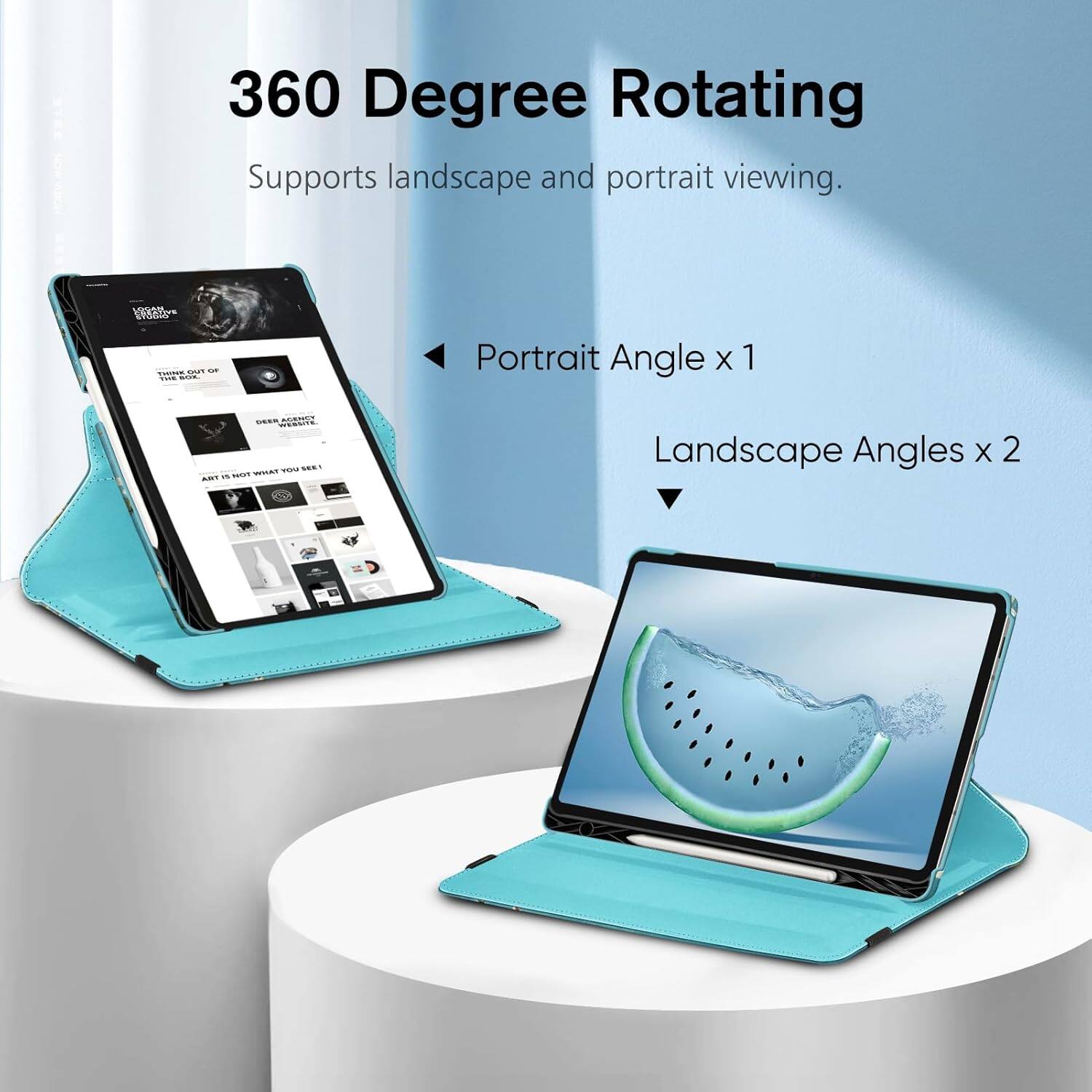 360 Degree Rotating Supports landscape and portrait viewing.

LOGAN CREATIVE STUDIO
THINK OUT OF THE BOX.

Portrait Angle x 1
DEER AGENCY WEBSITE. YOU SEE! ART IS NOT WHAT YOU SEE!

Landscape Angles x 2