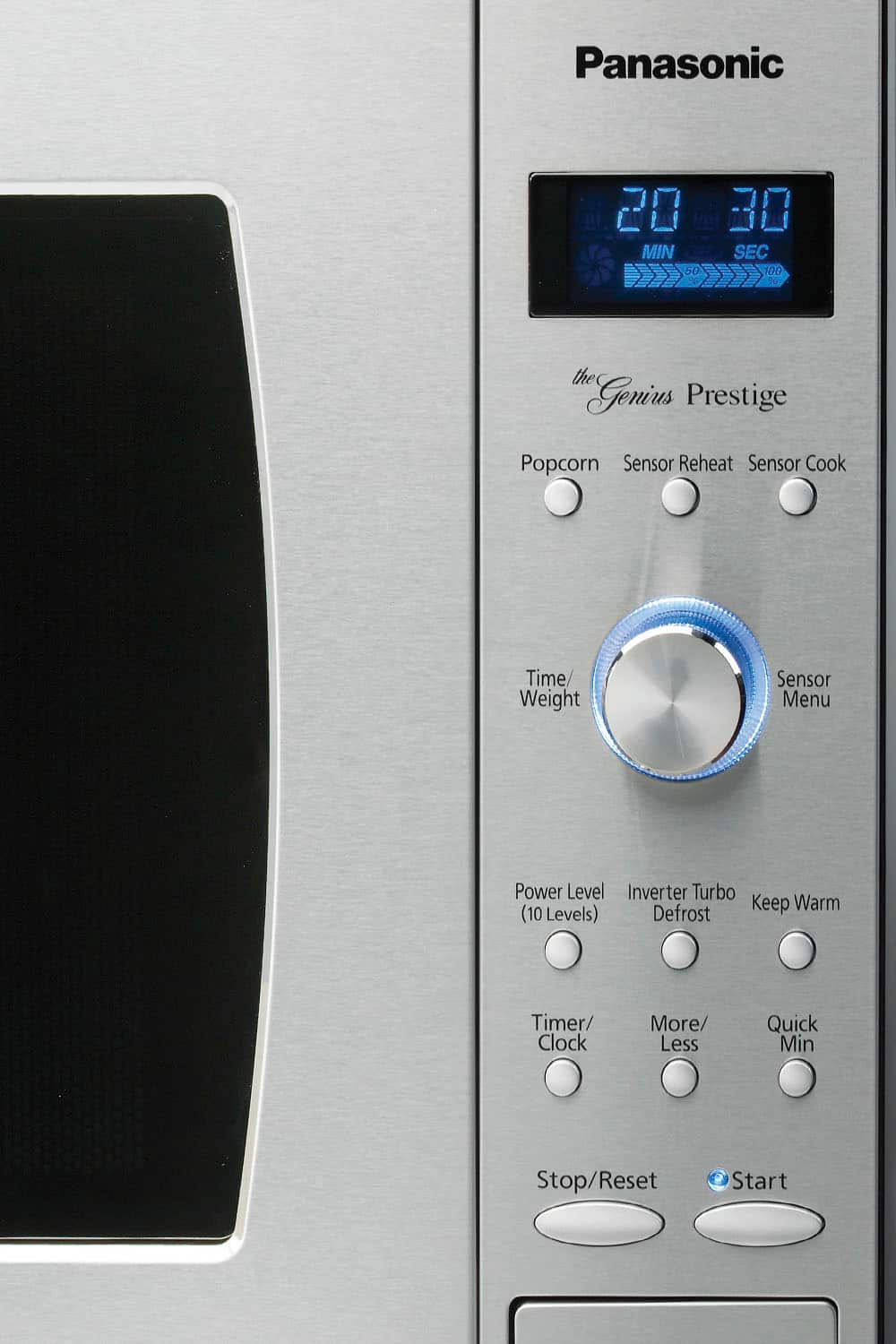 Left. Panasonic - 2.2 Cu. Ft. 1250 Watt SD987SA Full-Size Microwave with Inverter - Stainless Steel.