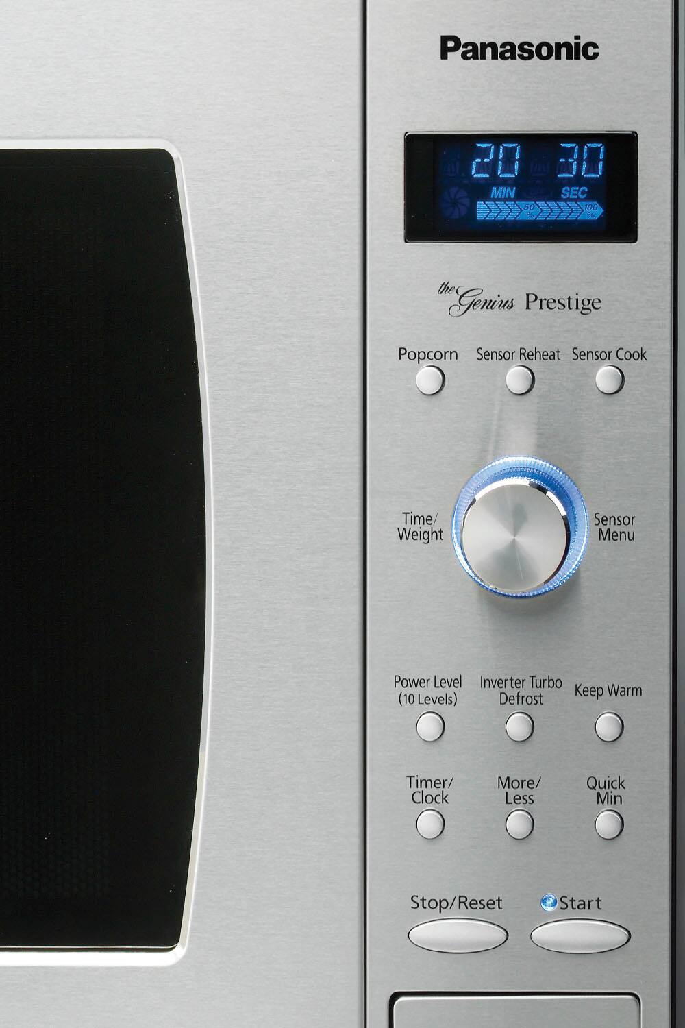 Left. Panasonic - 2.2 Cu. Ft. 1250 Watt SD987SA Full-Size Microwave with Inverter - Stainless Steel.