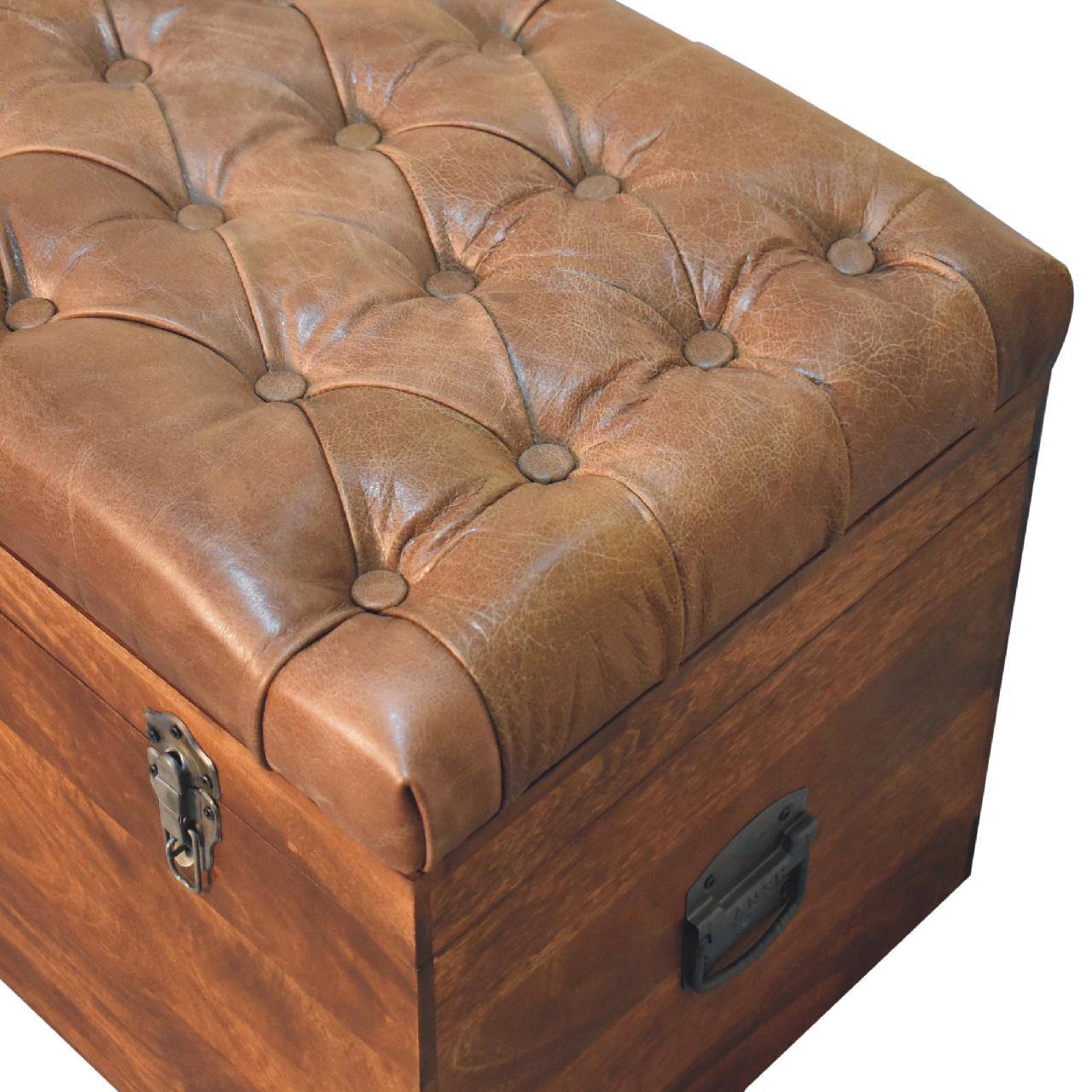 Alt View 2. Artisan Furniture - Artisan Furniture Solid Wood Buffalo Hide Chestnut Storage Trunk, Upholstered, Dark Brown - Dark Brown.