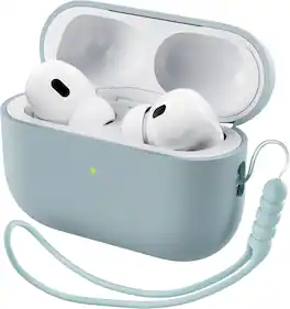 Ornarto - for AirPods Pro 2 Case (2022), Protective Liquid Silicone Cover with Lanyard, Front LED Visible Case - Mint Green