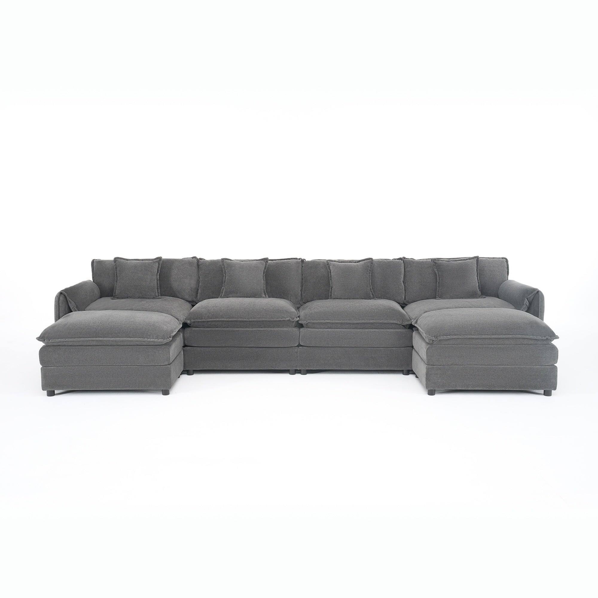 Alt View 2. Boyel Living - Modern Minimalist Grey Chenille Sofa with Side Storage Pockets 6-Seat - Grey.