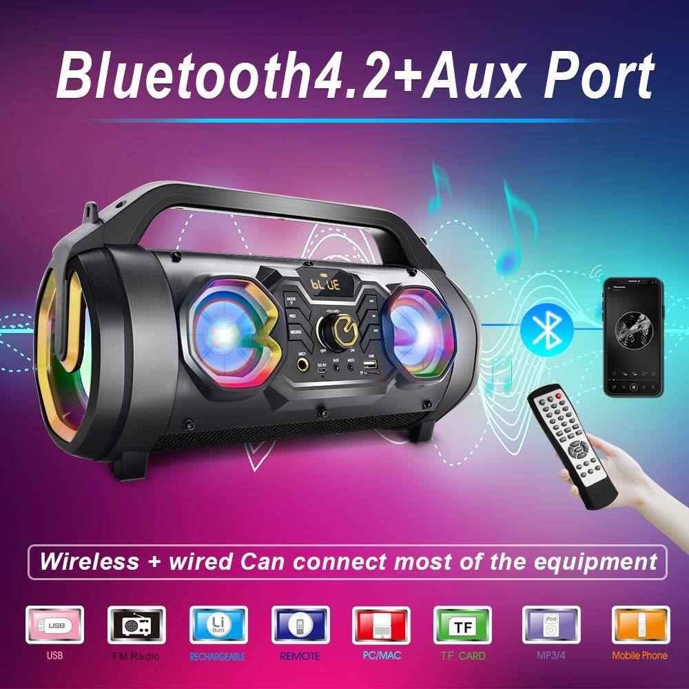 Bluetooth 4.2 + Aux Port

Wireless + wired Can connect most of the equipment

- USB
- FM Radio
- Rechargeable
- Remote
- PC/MAC
- TF Card
- MP3/4
- Mobile Phone
