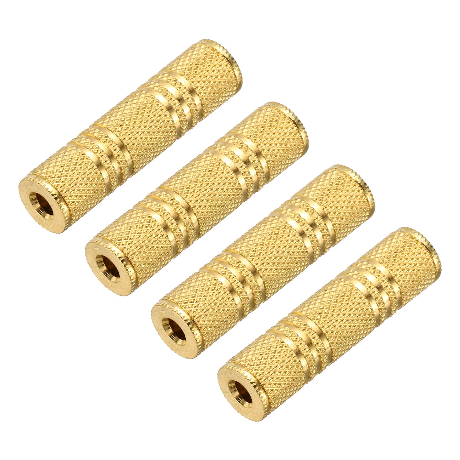 Unique Bargains - 4pcs TRS3.5mm F to F Adapter Stereo Zinc Alloy Plating for Audio Headphone/MP3/MP4/PC/Car Signal Conversion - Gold