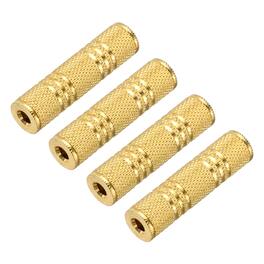 Unique Bargains - 4pcs TRS3.5mm F to F Adapter Stereo Zinc Alloy Plating for Audio Headphone/MP3/MP4/PC/Car Signal Conversion - Gold