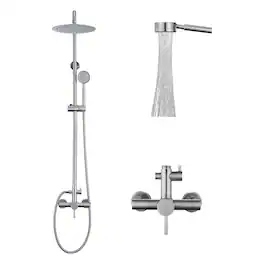 Dazzed Corner - Outdoor Shower Faucet Set, Head & Handheld Spray - Brushed Nickel