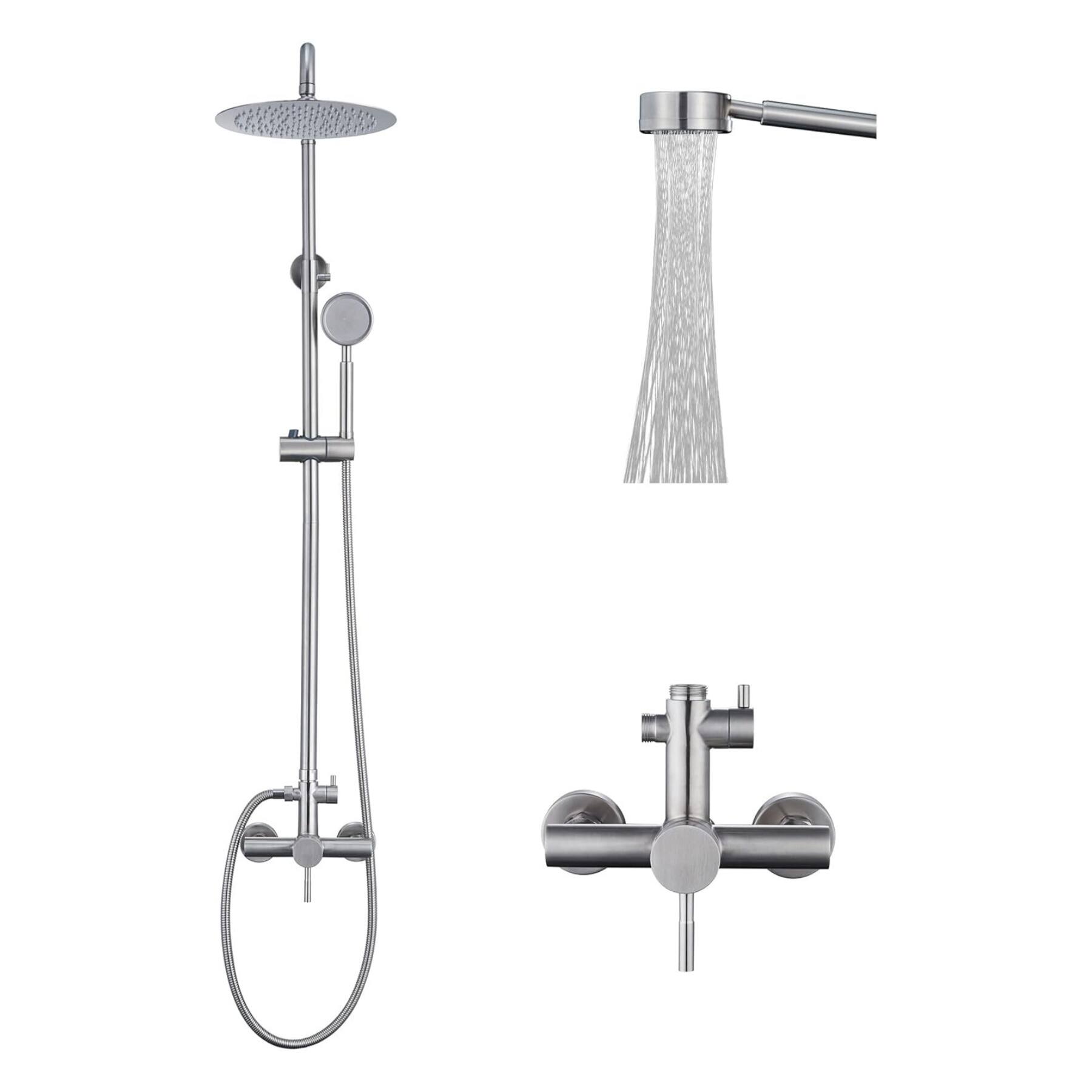 Front. Dazzed Corner - Outdoor Shower Faucet Set, Brushed Nickel Head & Handheld Spray - Brushed Nickel.