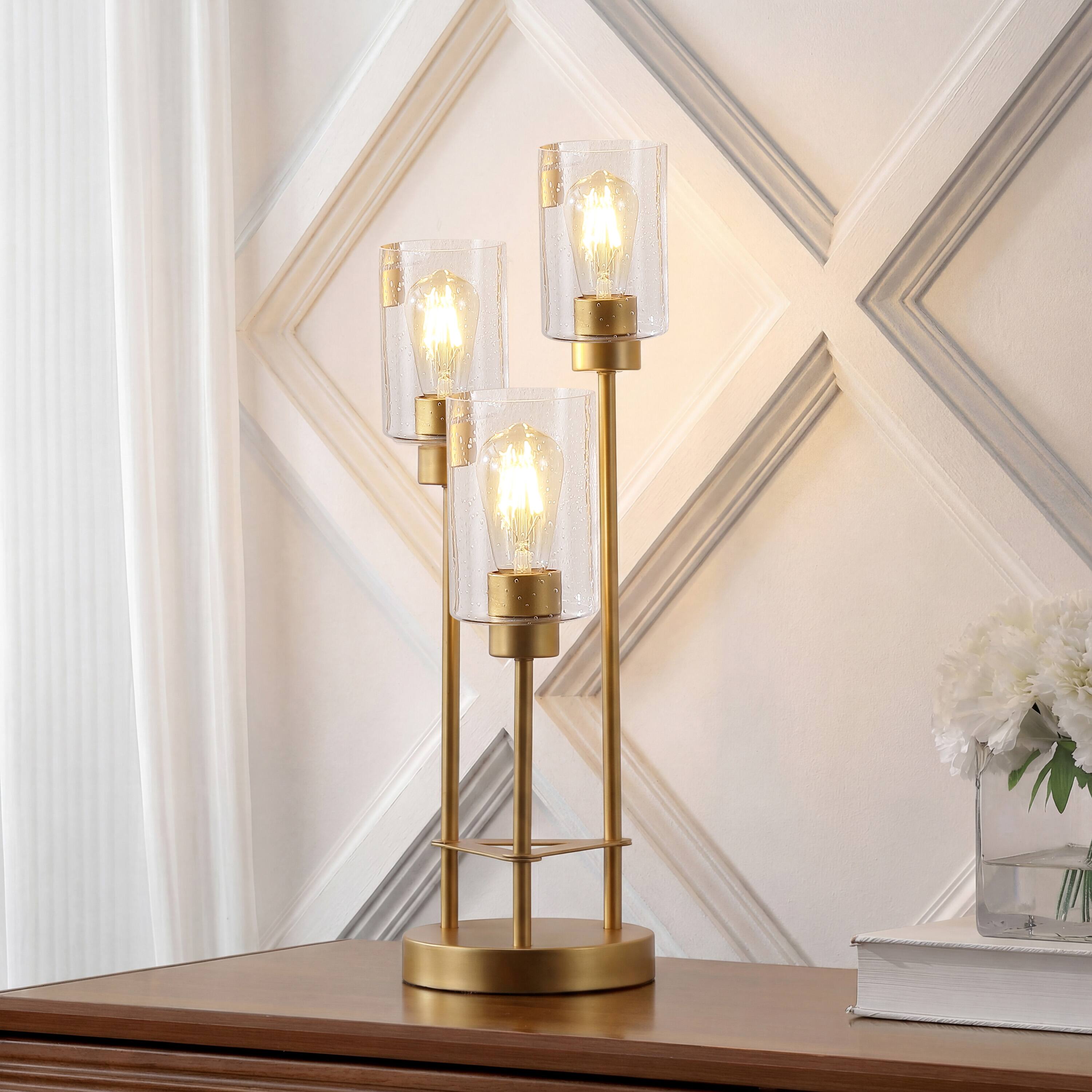 Alt View 1. Jonathan Y - Axel 20.5" 3-Light Modern Contemporary Metal/Seeded Glass Cluster LED Table Lamp, Gold Painting - Gold Painting.