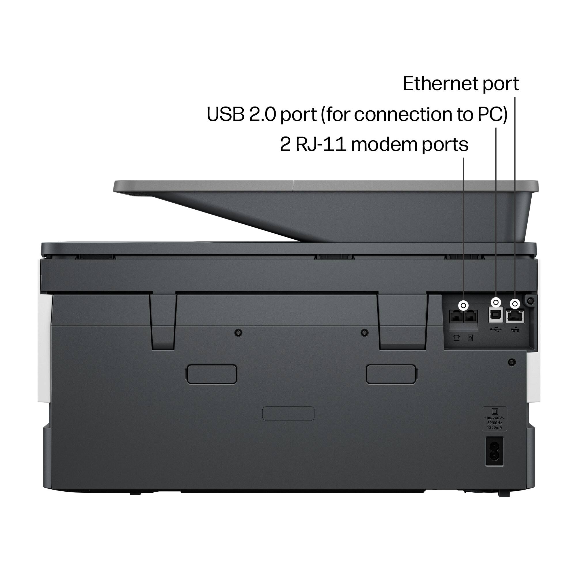 Ethernet port  
USB 2.0 port (for connection to PC)  
2 RJ-11 modem ports