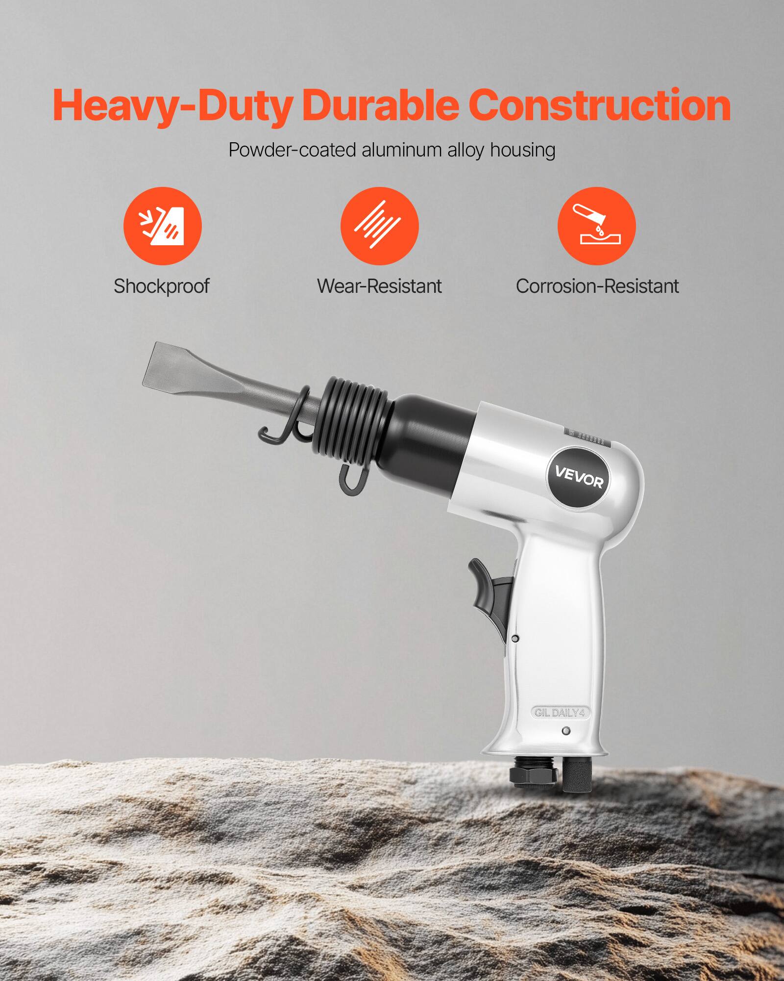 Heavy-Duty Durable Construction  
Powder-coated aluminum alloy housing  
Shockproof  
Wear-Resistant  
Corrosion-Resistant  

VEVOR  
GILDAILY4
