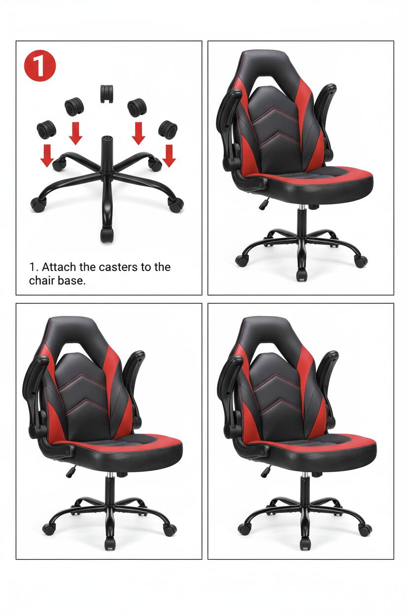 1. Attach the casters to the chair base.