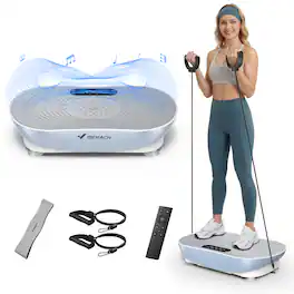 MERACH - V33 Vibration Plate for Lymphatic Drainage Weight Loss Muscle Activation, LED Touch Screen Bluetooth Pull Cord - Blue