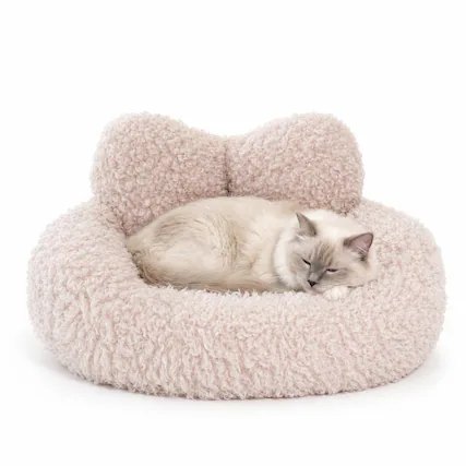 Front. PawsPik - PawsPik Heart-Shaped Plush Comfort Bolster Dog & Cat Bed with Removable Cover, Pink - Pink.