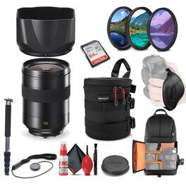 Leica - Summilux-SL 50mm f/1.4 ASPH. Lens (11180) + 64GB Memory Card + Padded Case + Filters + BackPack + Full Size Monopo - Black