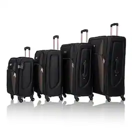 BreeBe - Softshell Luggage Expandable 4 Piece Set Suitcase Softside Lightweight Luggage Travel Set - Black