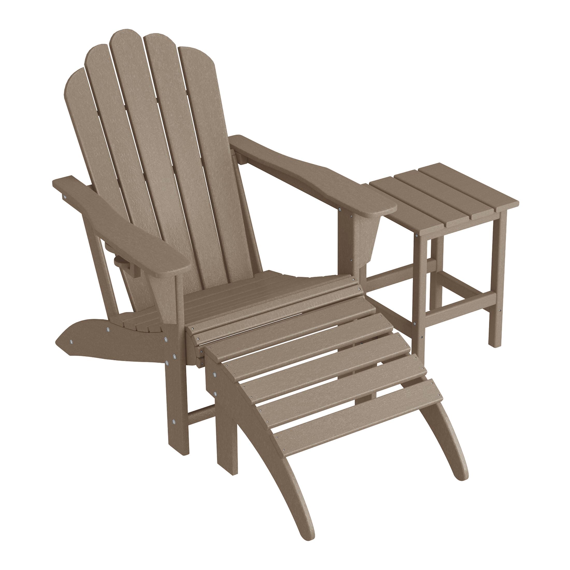Front. WestinTrends - WestinTrends Highland 3-Piece Adirondack Chair with Cup Holder and Folding Ottoman and Table Set - Weathered Wood.