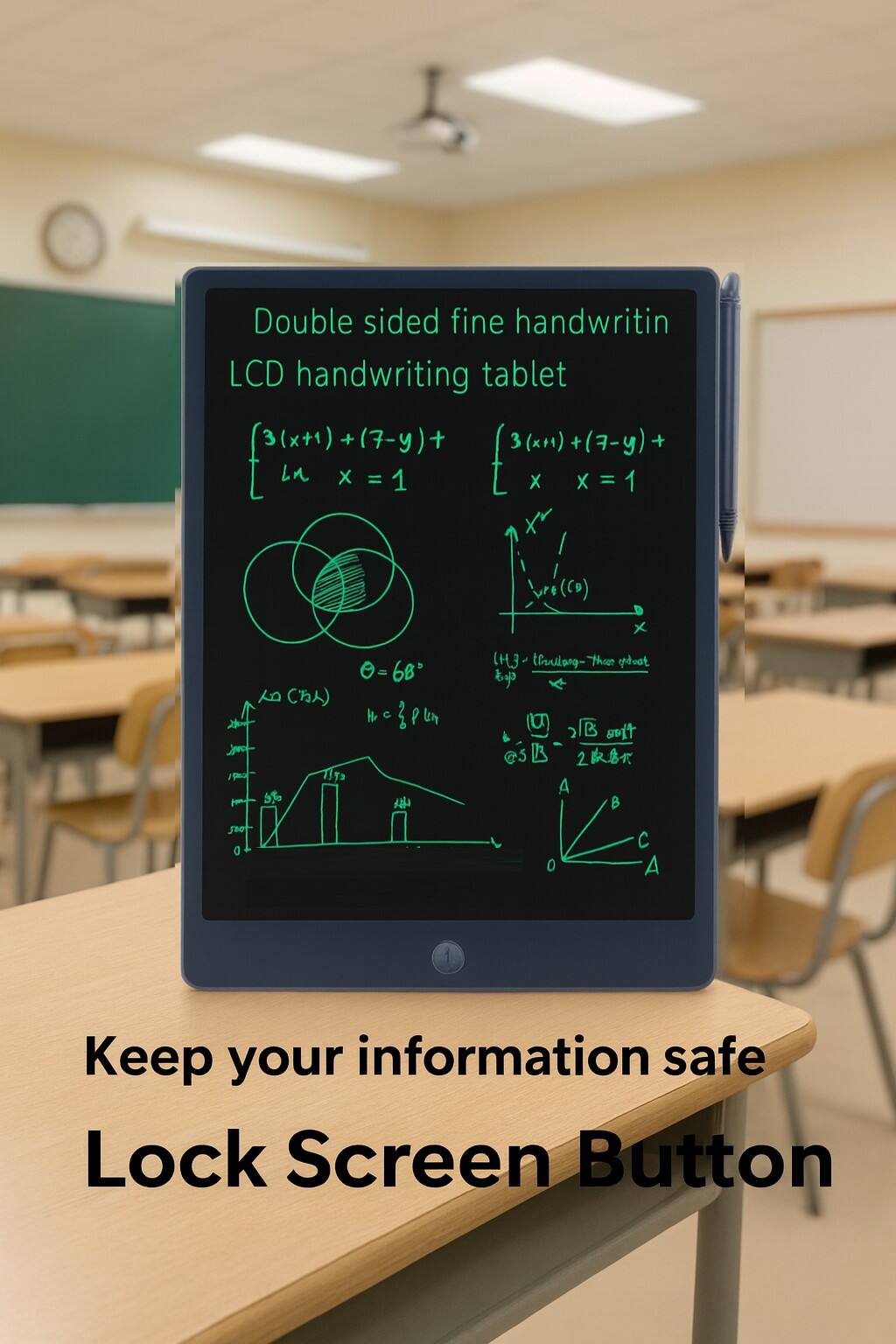 Double sided fine handwriting LCD handwriting tablet

\[ 3(x+1) + (7-y) + \ln x = 1 \]

\[ 3(x+1) + (7-y) + \ln x = 1 \]

\[ \theta = 68^\circ \]

\[ \text{Keep your information safe} \]

Lock Screen Button