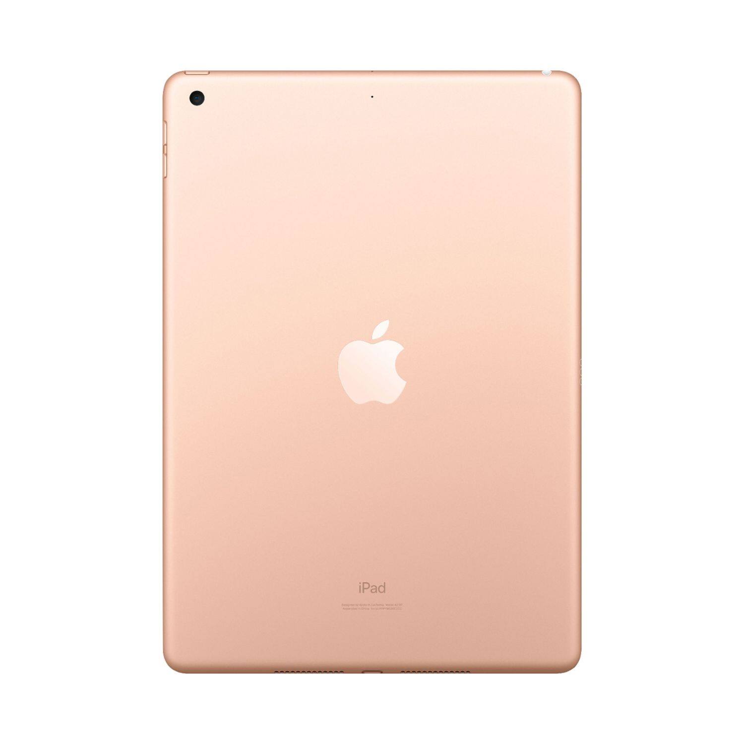 Back. Apple - iPad 7th Gen A2197 (WiFi) 128GB w/ Case, Wireless Earbuds,Tempered Glass Screen Protector - Gold.