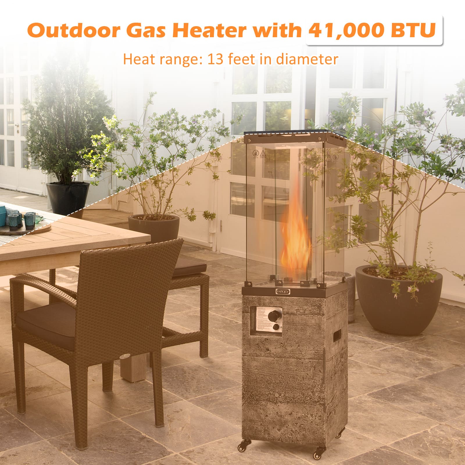 Outdoor Gas Heater with 41,000 BTU
Heat range: 13 feet in diameter