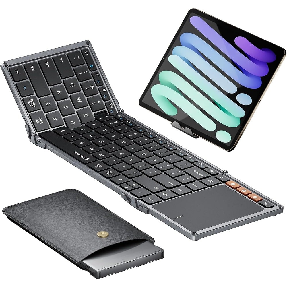 RTMB - Foldable Bluetooth Keyboard – Full-Size, Touchpad, Portable, Gray - Black