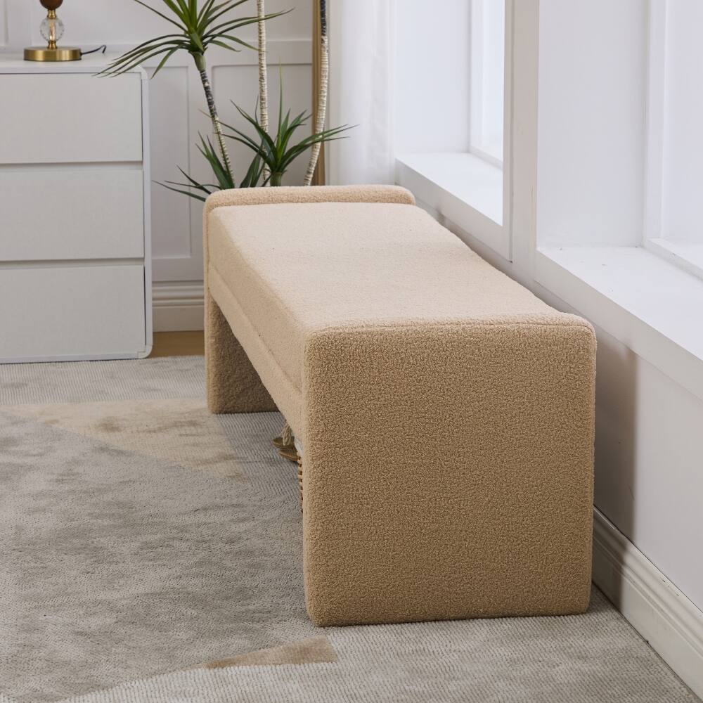 Alt View 3. Ropilly - Ropilly Modern Upholstered End of Bed Bench Wheat Tufted Teddy Fabric Oversized Entryway Window Seat - Wheat.