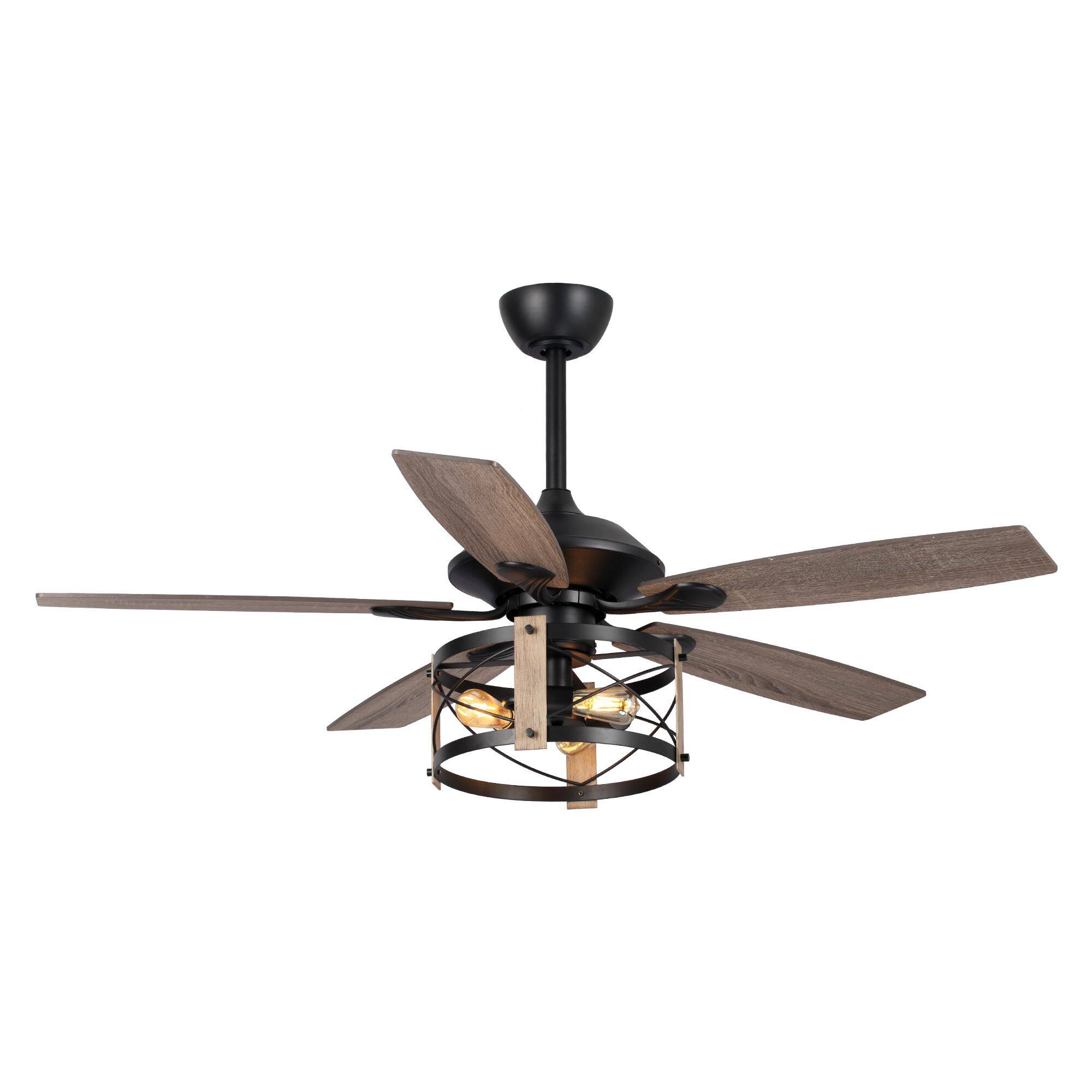 Alt View 2. Parrot Uncle - 52" Walnut Wood 5-Blade Industrial Indoor Ceiling Fan Chandelier with Remote - Black.