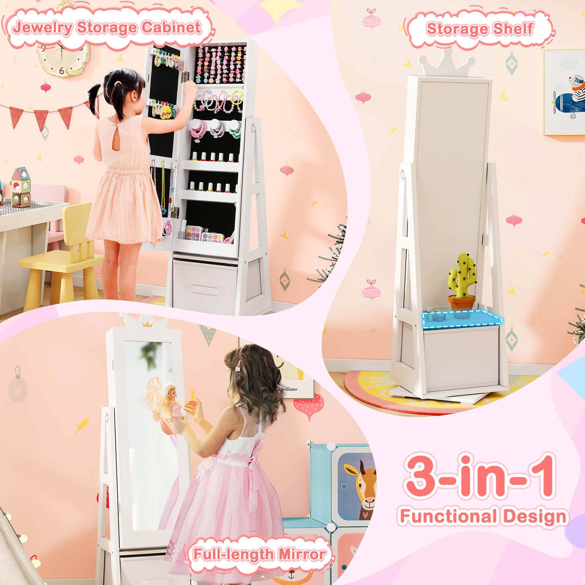 Jewelry Storage Cabinet, Storage Shelf, 3-in-1 Functional Design, Full-length Mirror
