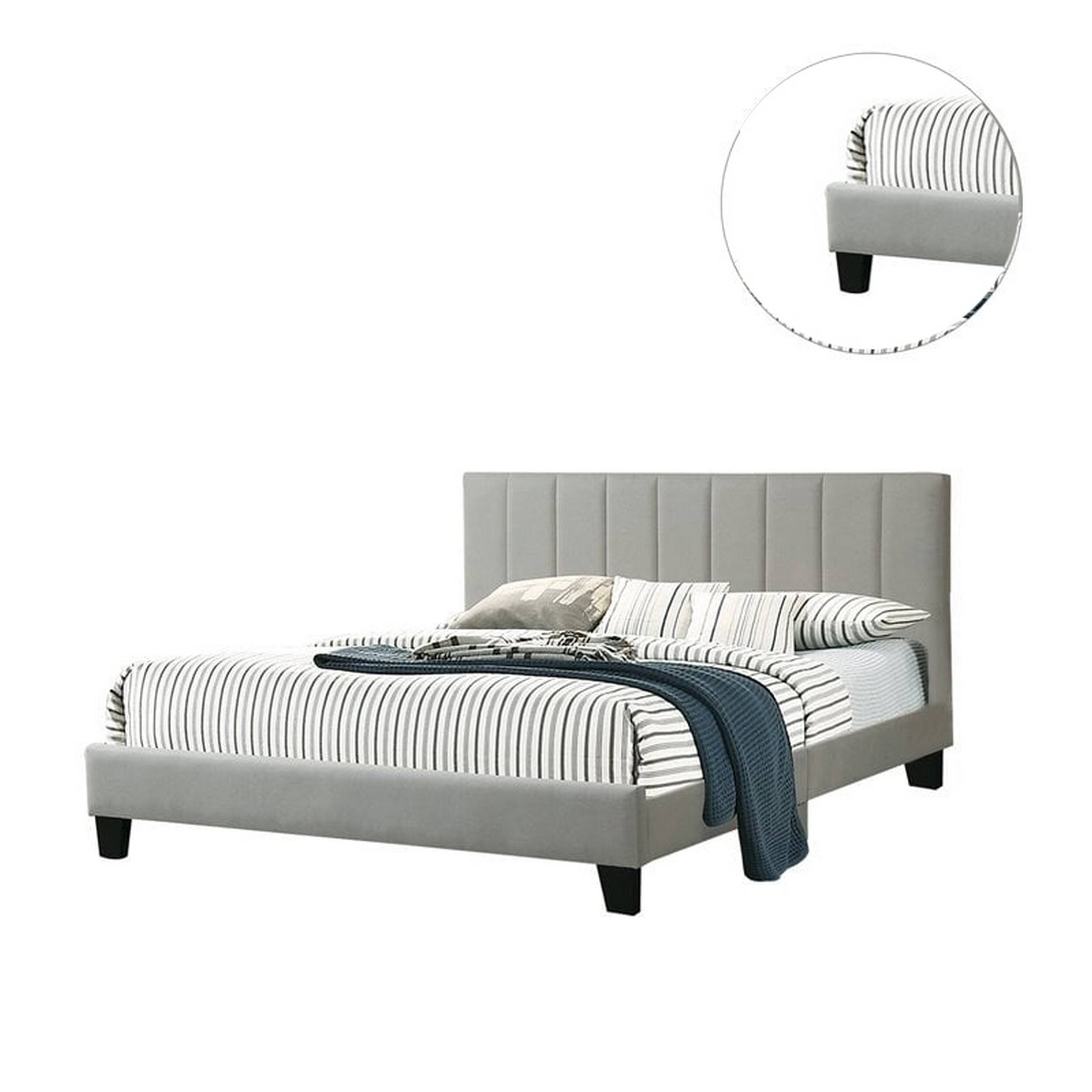 Alt View 3. Manhattan Lane - Dex Modern Platform Queen Size Bed, Square Tufted Upholstery - Light Gray.