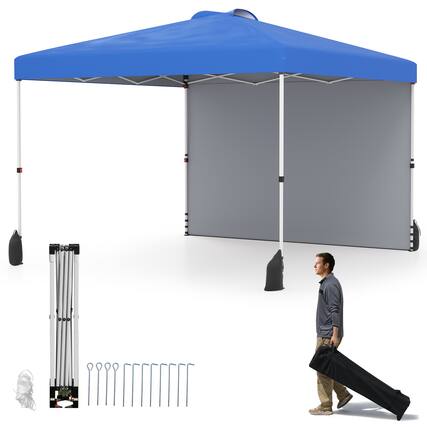 Front. Gymax - Gymax 10 X 10 FT Pop up Canopy Tent w/ 1 Sidewall Wheeled Bag 8 Stakes & 4 Wind Ropes Blue - Blue.