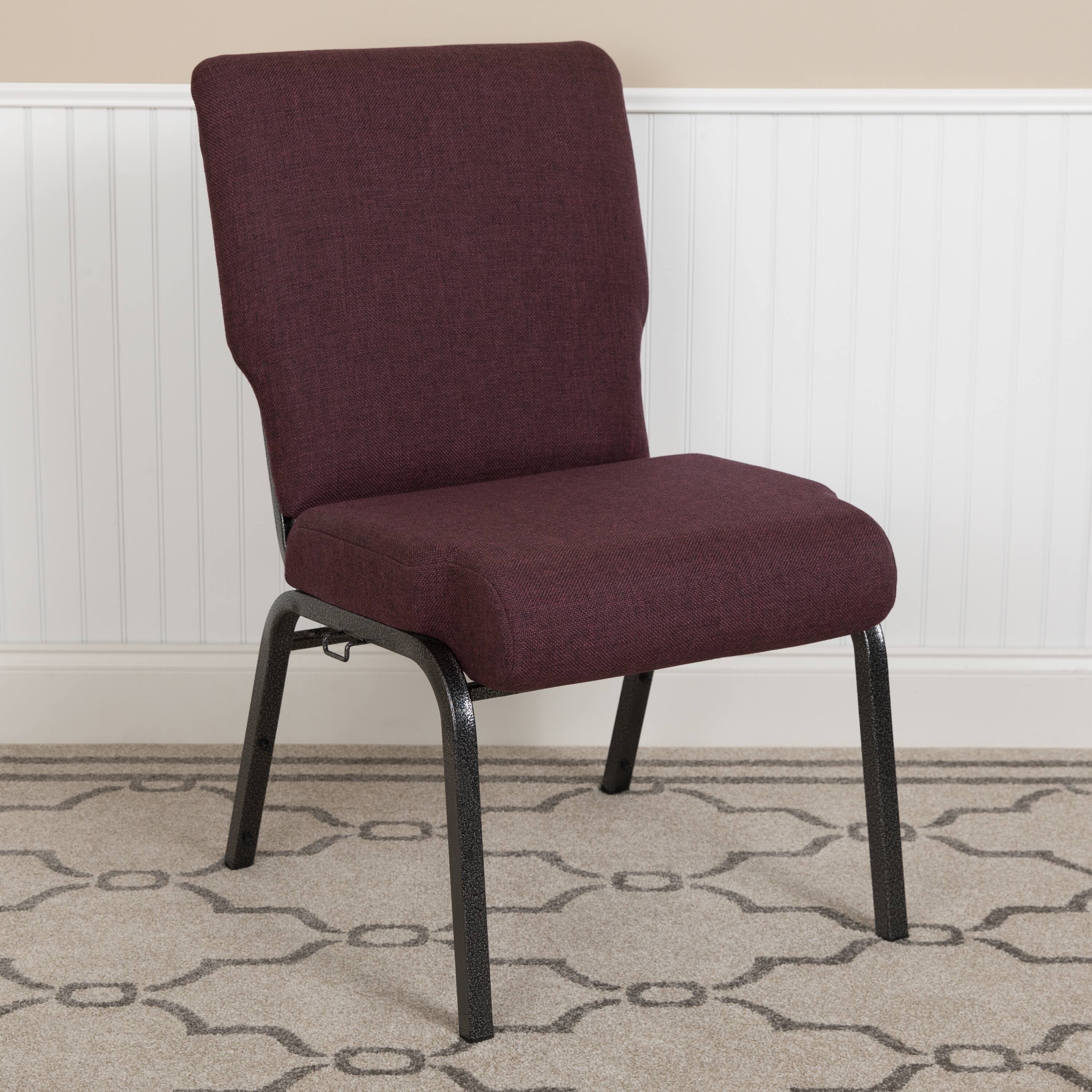 Alt View 1. Emma + Oliver - 20.5 in. Molded Foam Church Chair - Grape/Amethyst Fabric/Silver Vein Frame.