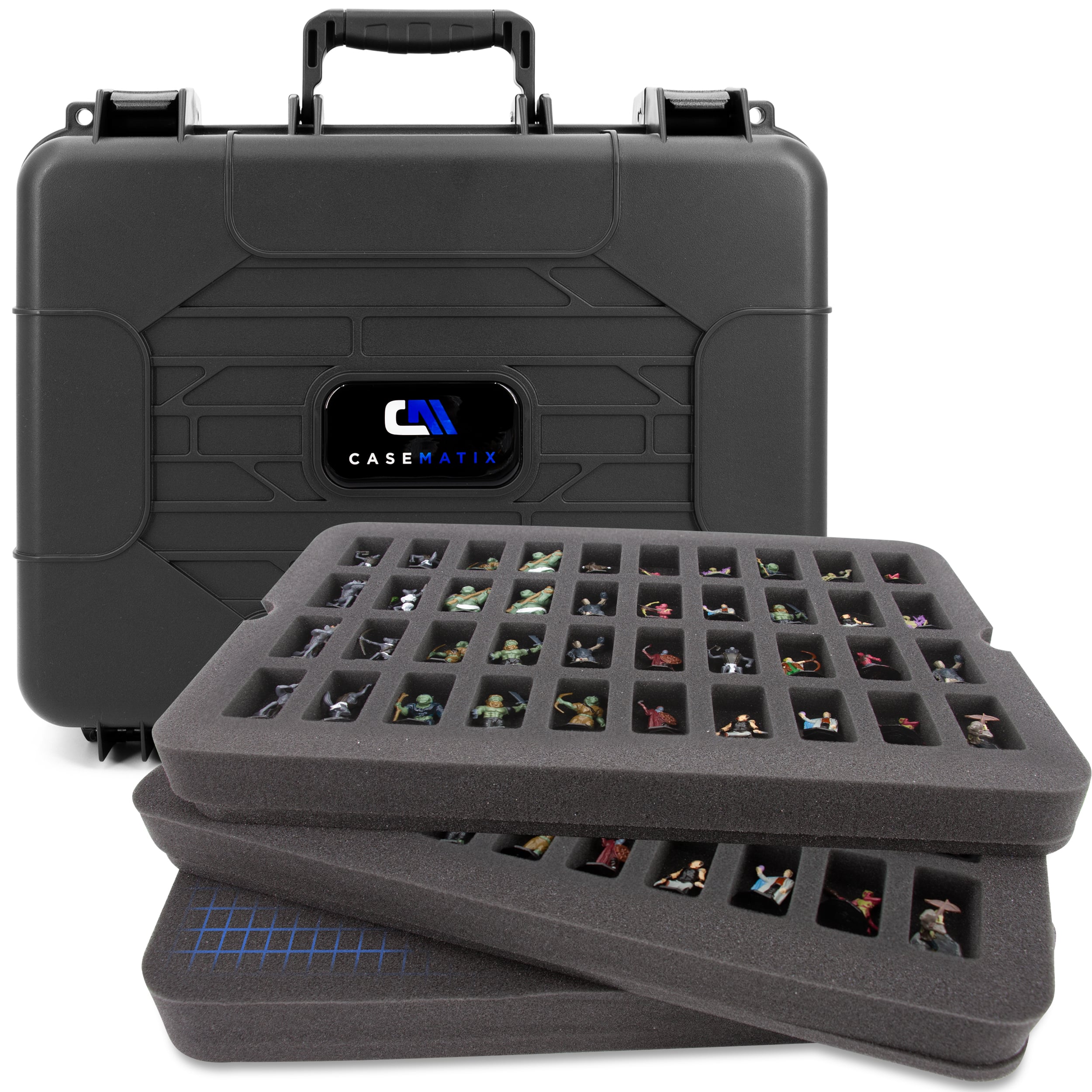 CASEMATIX - Miniature Carrying Case - 80 Slot Figurine Miniature Storage Case For Warhammer 40K DND and More - Black