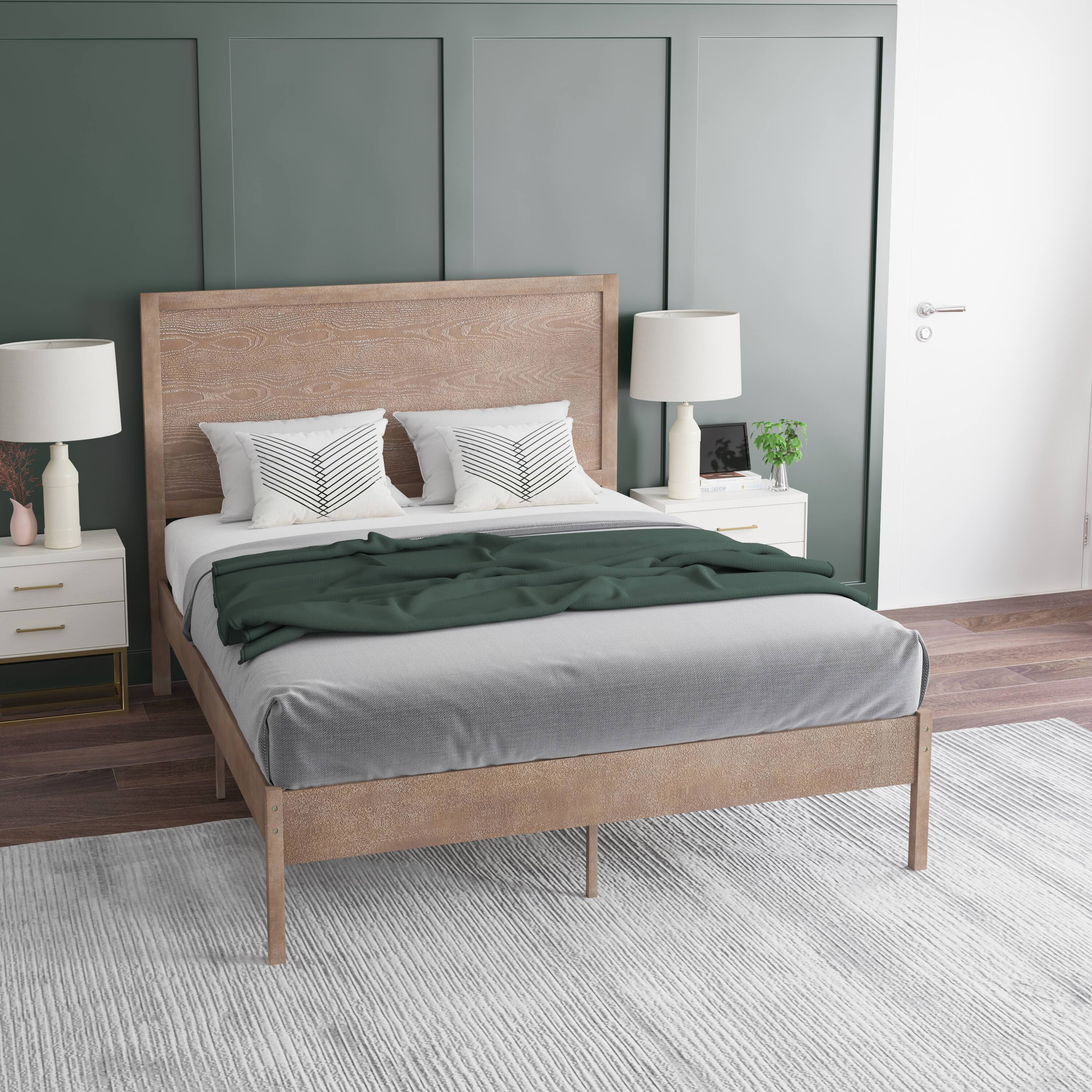 Alt View 4. Emma + Oliver - Ashton Classic Wooden Platform Bed with Headboard - Light Brown.