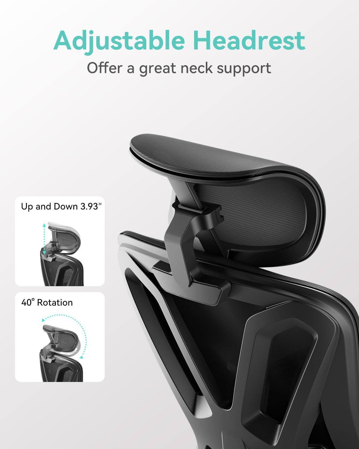 Adjustable Headrest  
Offer a great neck support  

Up and Down 3.93"  
40° Rotation