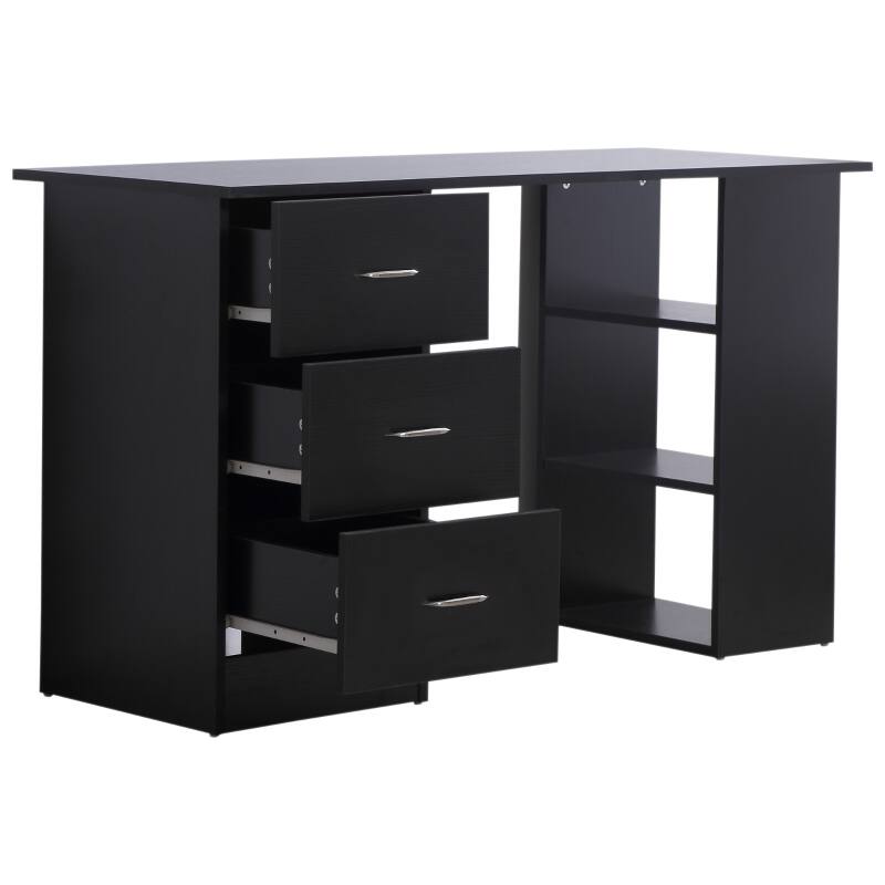 Left. Anysun - 47" Computer Desk with Bookcase, 3 Drawers & Storage Shelves, Space-Saving Workstation for Home Office - Black.