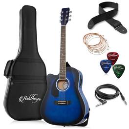 Ashthorpe - 41-in Left-Hand Dreadnought Cutaway Acoustic-Electric Guitar Bundle - Blue