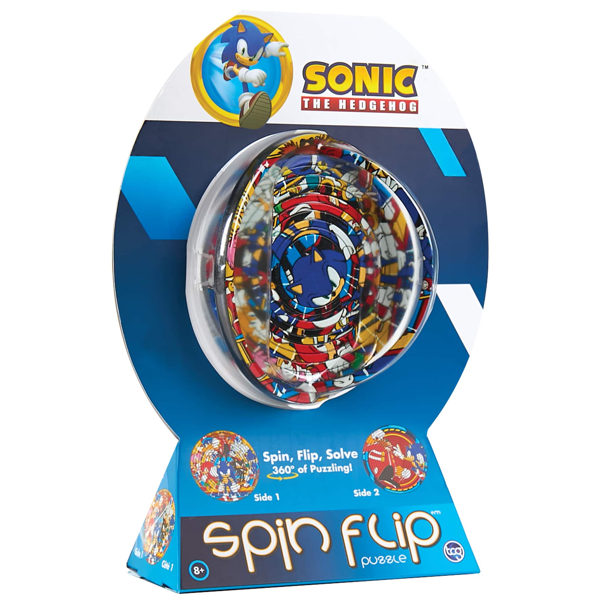 TM SONIC THE HEDGEHOG Spin, Flip, Solve 360 degrees of Puzzling! Side 2 Side 1 e GF I 8+ years old puzzle CoO