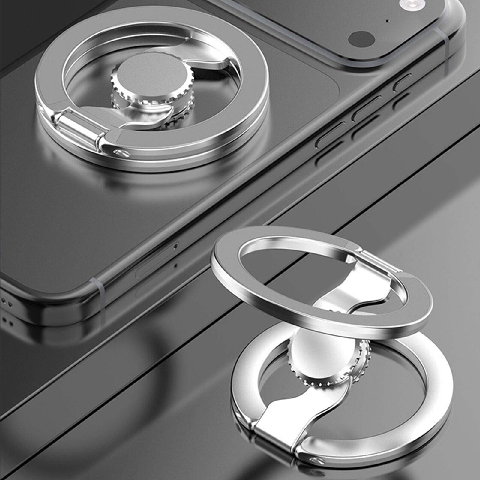 Alt View 8. UUCOVER - Magnetic Phone Ring Holder Kickstand, Rotating Dual-Axis Foldable Stand Grip Fingertip Car Mount Compatible with MagSafe - Silver.